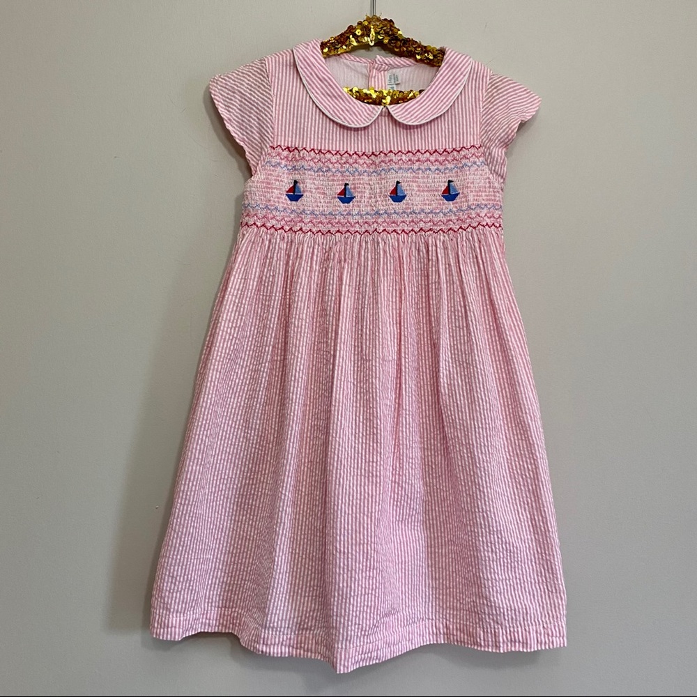 Jojo Maman Bebe Smocked Sailboat Seersucker Dress